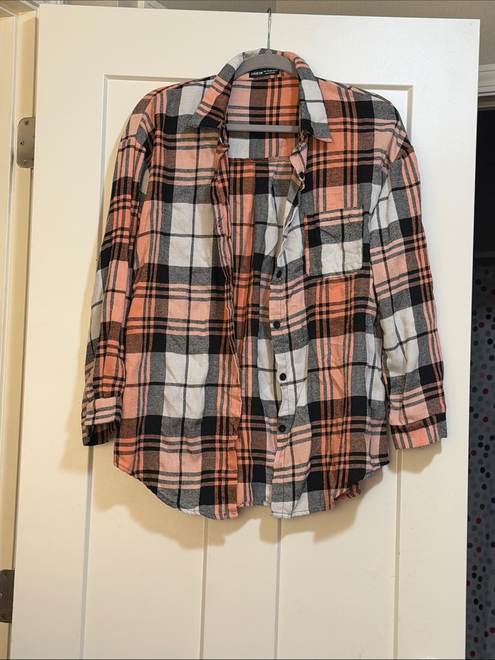 SHEIN orange and  black Plaid Button-Up Shirt